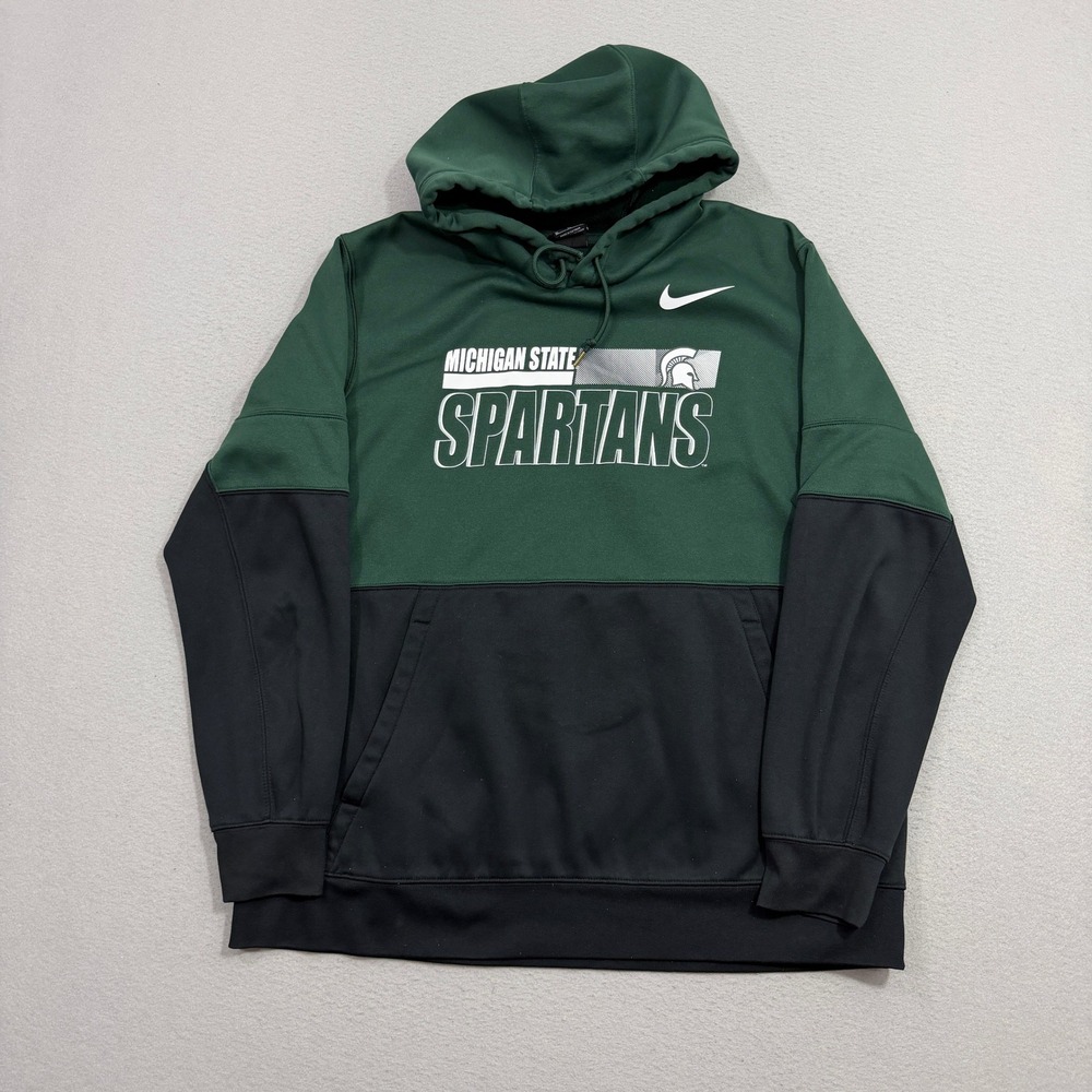 Nike Hoodie Men XL Green Michigan State Spartans Dri-Fit Pullover Sweatshirt MSU